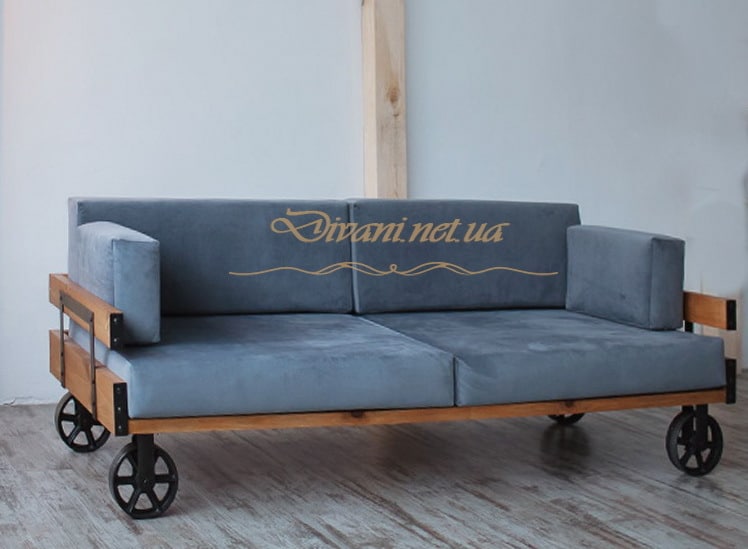 синий диван с колесами лофт
