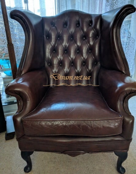 оранжевое кресло честер из натуральной кожи под заказ
