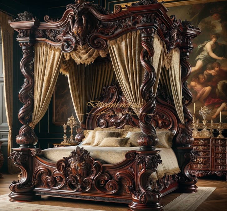Кровать из массива с балдахином в с стиле рококо