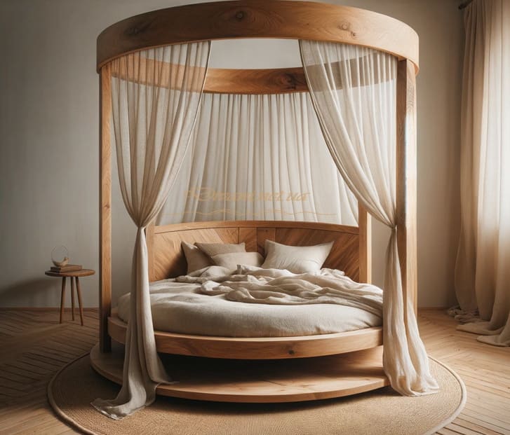 радиусная деревянная кровать с балдахином под заказ