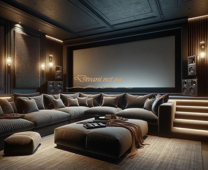 красный диван полукруглый для домашнего кинотеатра