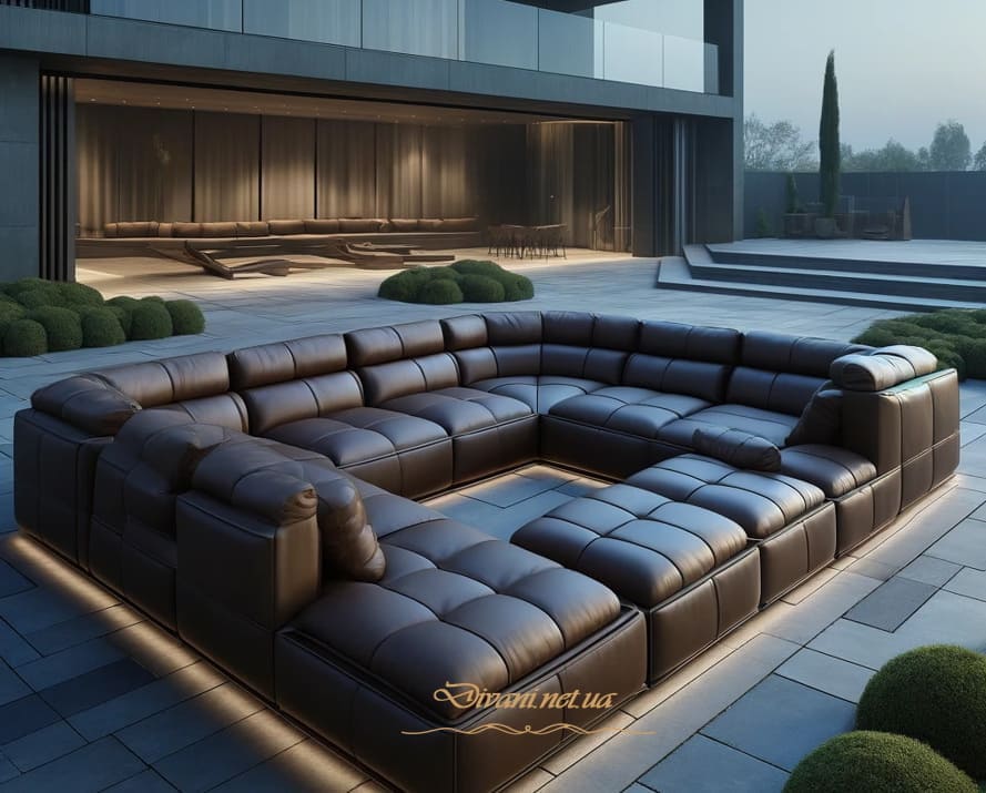 модульный диван большой для террасы с выдвижным пуфом