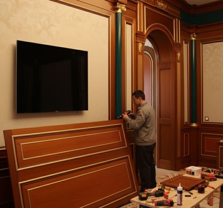 установка деревянных стеновых панелей