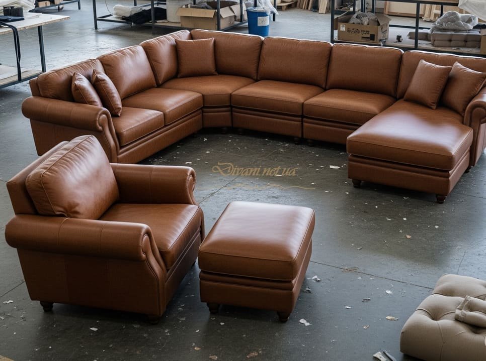 диван кресло и пуф из кожи
