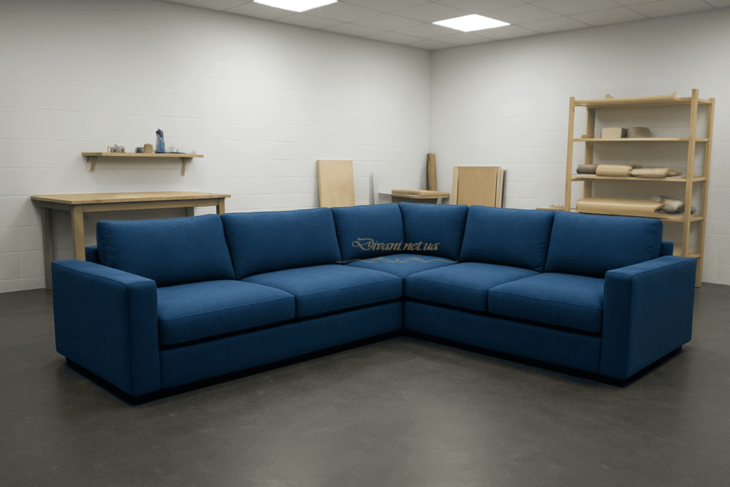 синий угловой диван под заказ Лесники