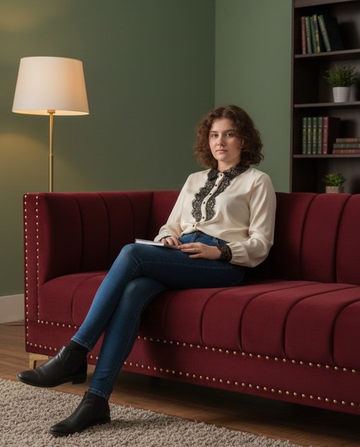 Варся сидит на диване