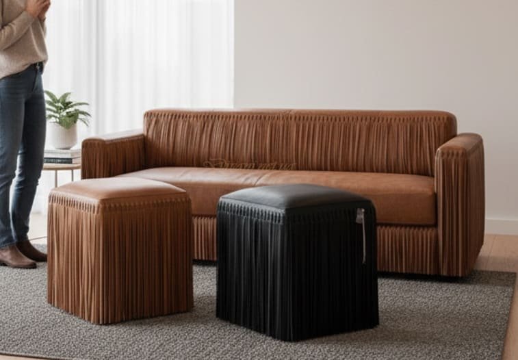 прямокутні пуфи з велюру